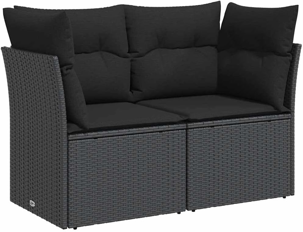 vidaXL Gartensofa mit Kissen 2-Sitzer, Sofa mit Staufach unter Sitzfläche, Terrassensofa mit abnehmbarem waschbarem Bezug, Gartenmöbel Terrassenmöbel, Schwarz Poly Rattan