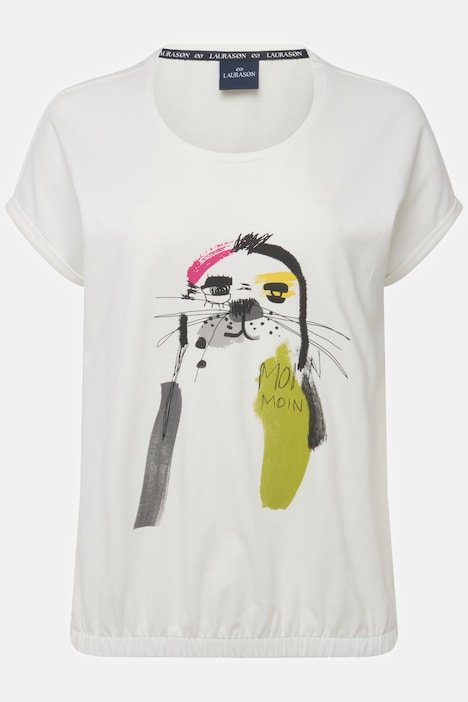 T-Shirt, oversized, Robben Motiv, Rundhals, Halbarm