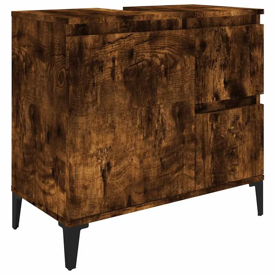 vidaXL - Gerookt eiken Wastafelonderkast - 1 deur 2 lades - Hout - 65x33x60 cm
