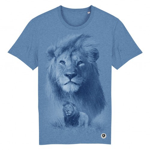 Camiseta Monocromática Azul com Estampa de Leão