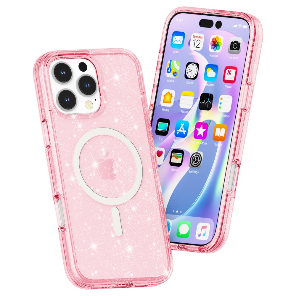 iPhone 16 Pro Max MagSafe Hybrid Hardcase Schutzhülle im Glitzer Design - Pink / Transparent