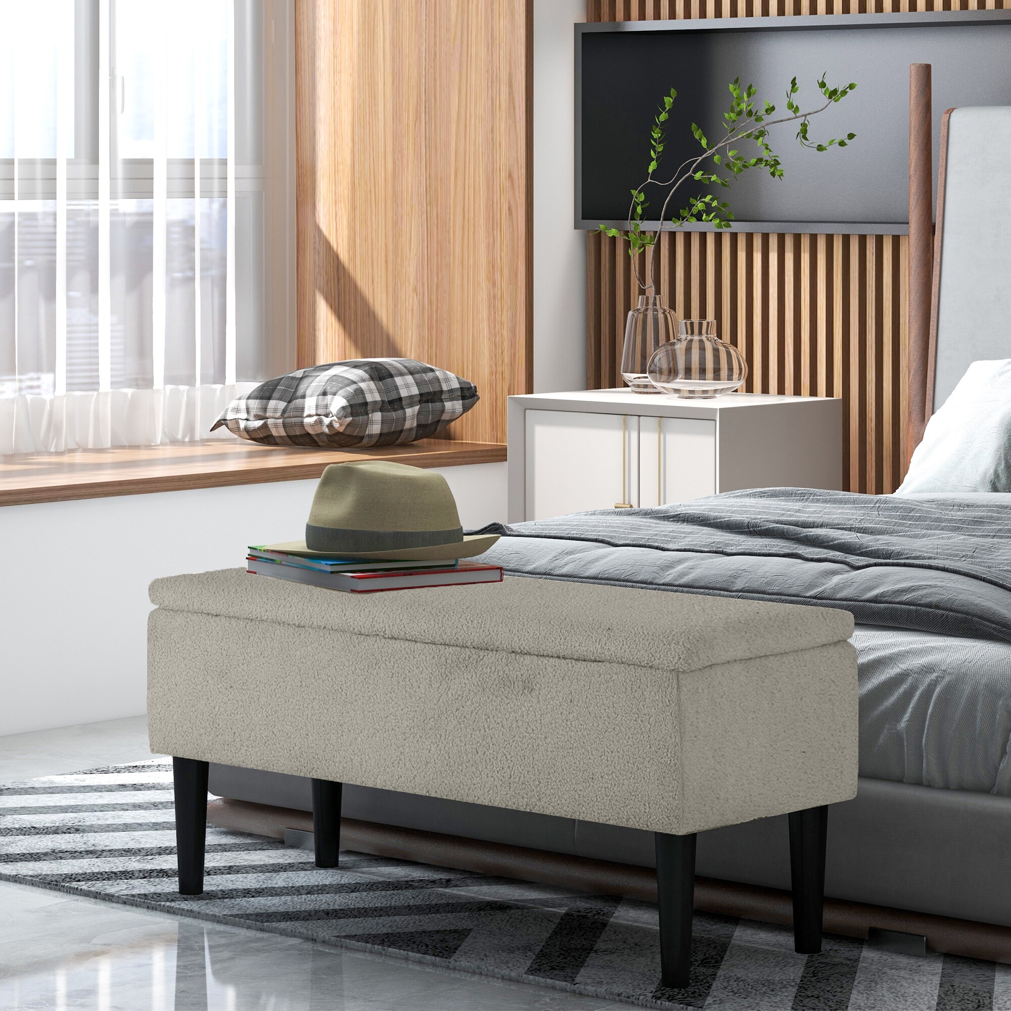 HOMCOM Sitzbank mit Stauraum weiß 95L x 38B x 45H cm