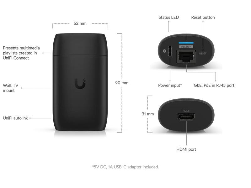 Ubiquiti Digital Signage Player UniFi Connect Display Cast Verwandeln Sie jeden TV-Bildschirm sofort in ein verwaltetes Digital Signage-Gerät