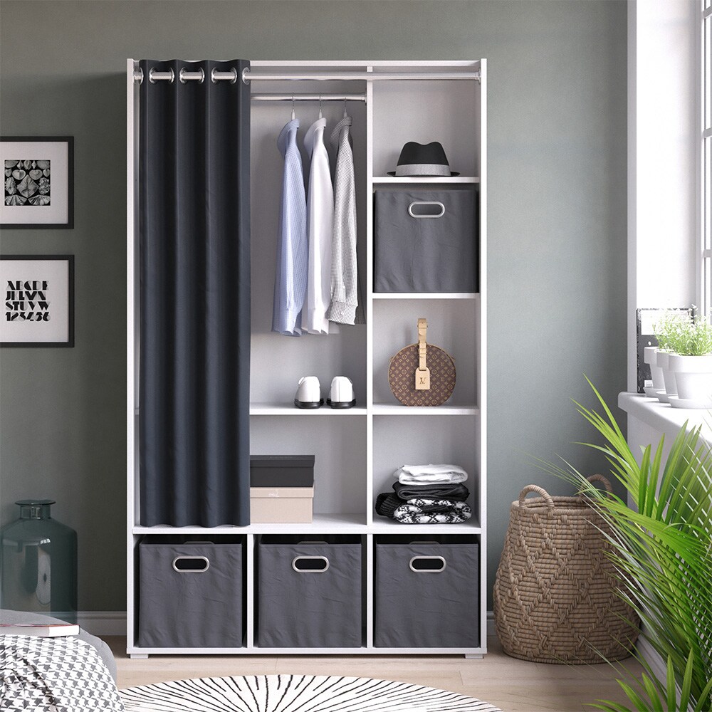 Vicco Kleiderschrank Schlafzimmerschrank Garderobe Luigi Weiß Faltbox 106 x 178 cm modern Schrankregal Organizer Vorhang Kleiderstange Fächer Aufbewahrung Ablage