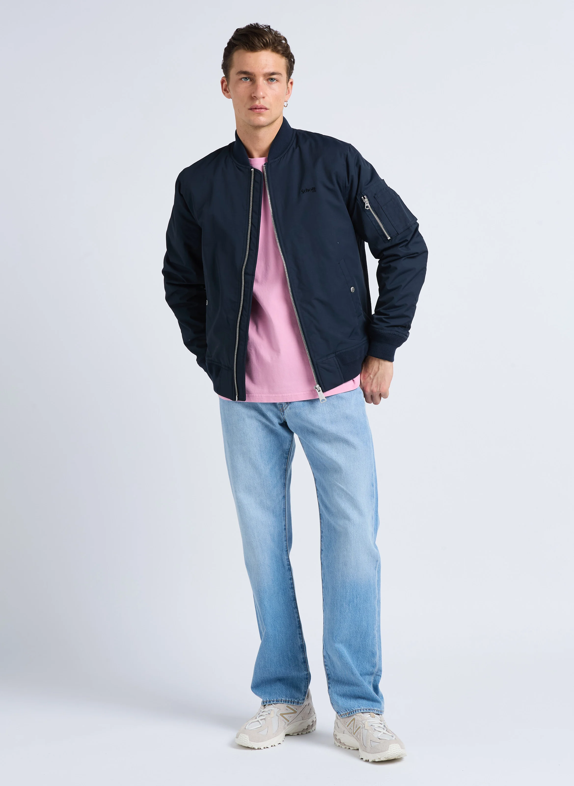 Blouson col rond| Bleu
