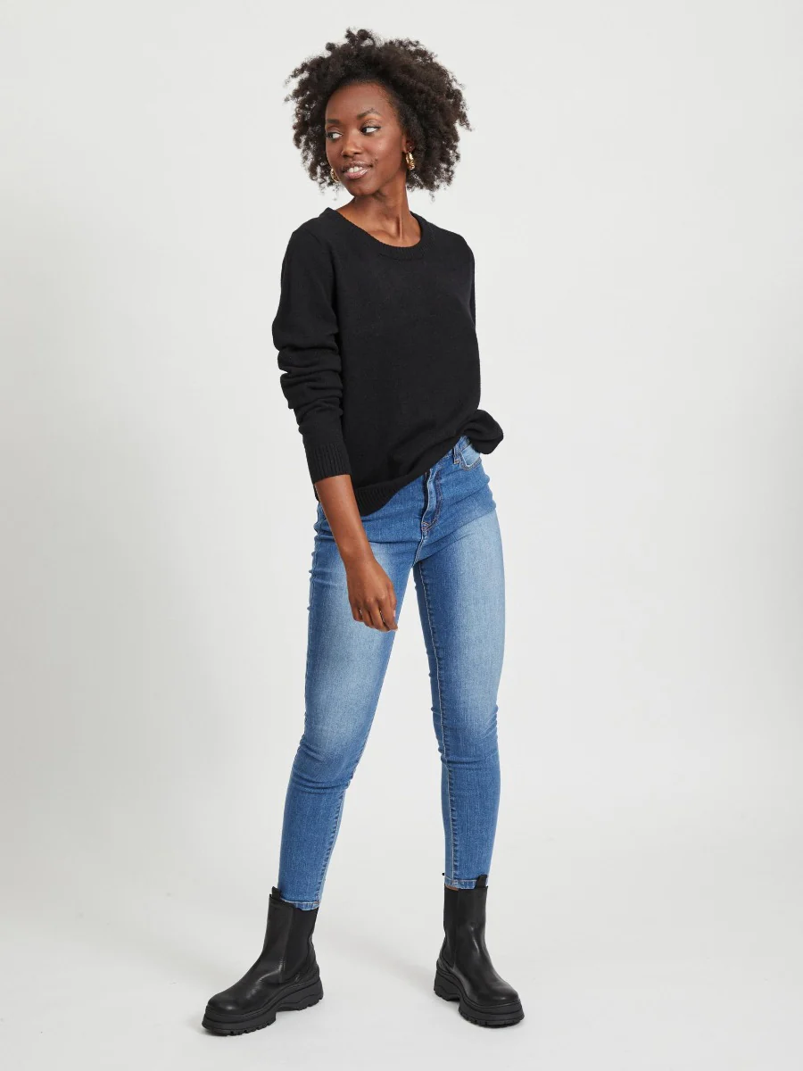 Vila  Viril O-Neck L/S striktrøje - sort
