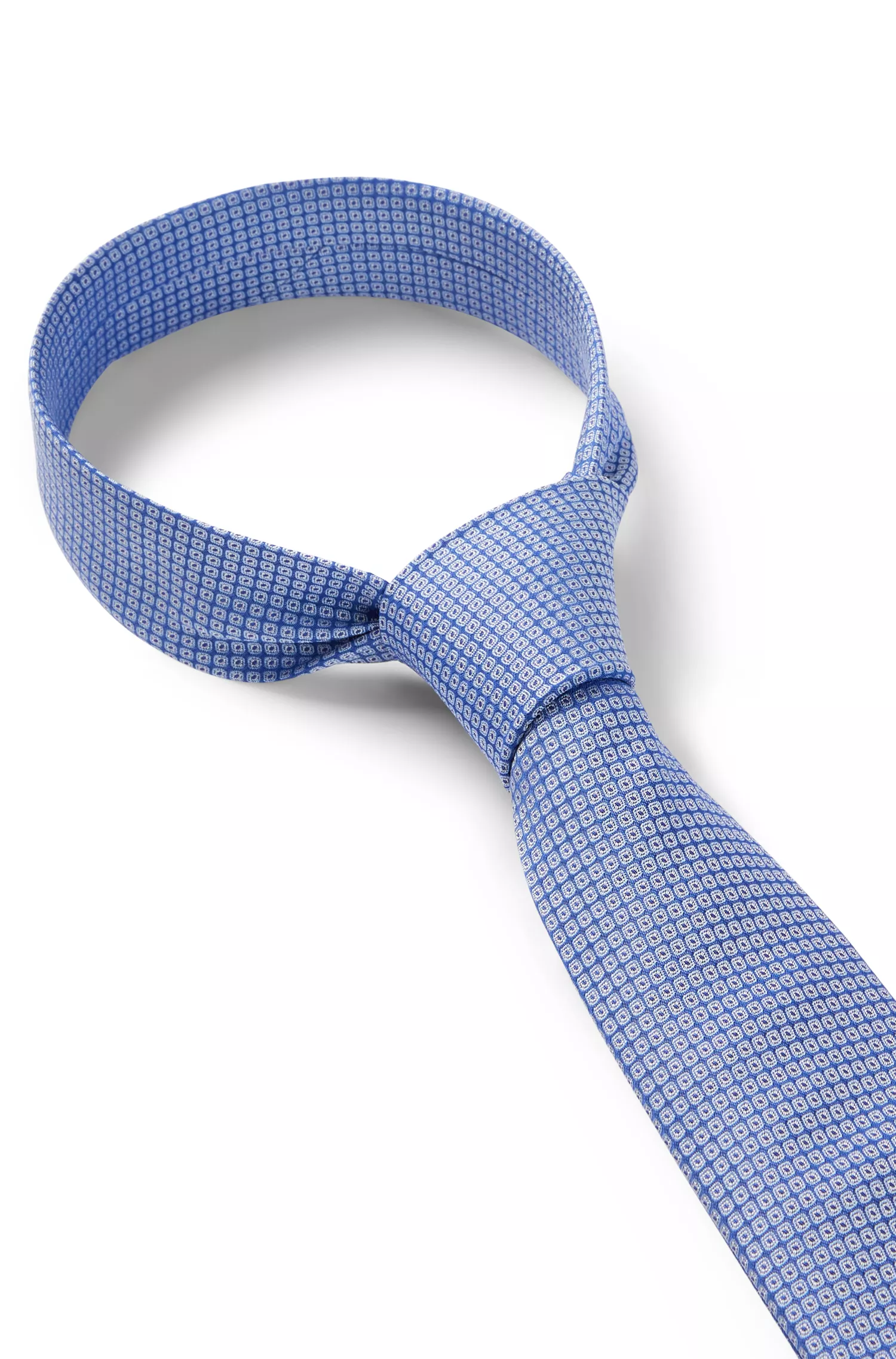 Gravata HUGO em jacquard de seda vermelha com estampa de bolinhas quadradas.