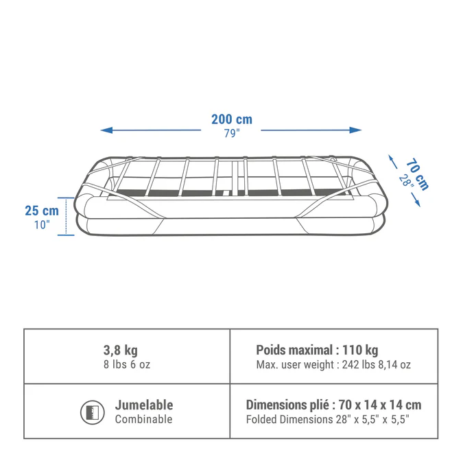 Decathlon Quechua - Base de cama de camping inflável Quechua Camp Bed Air de 79
