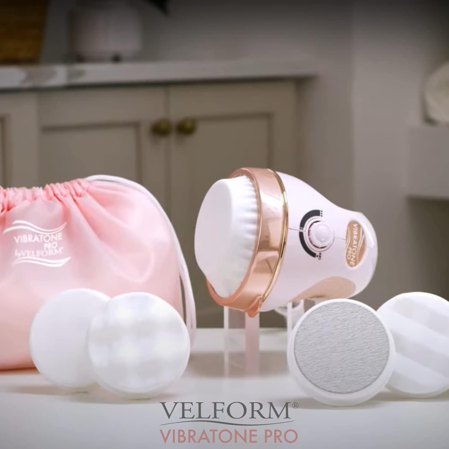 Vibratone Pro Vibrations Massagegerät mit 6 Aufsätzen - Weiss / Roségold