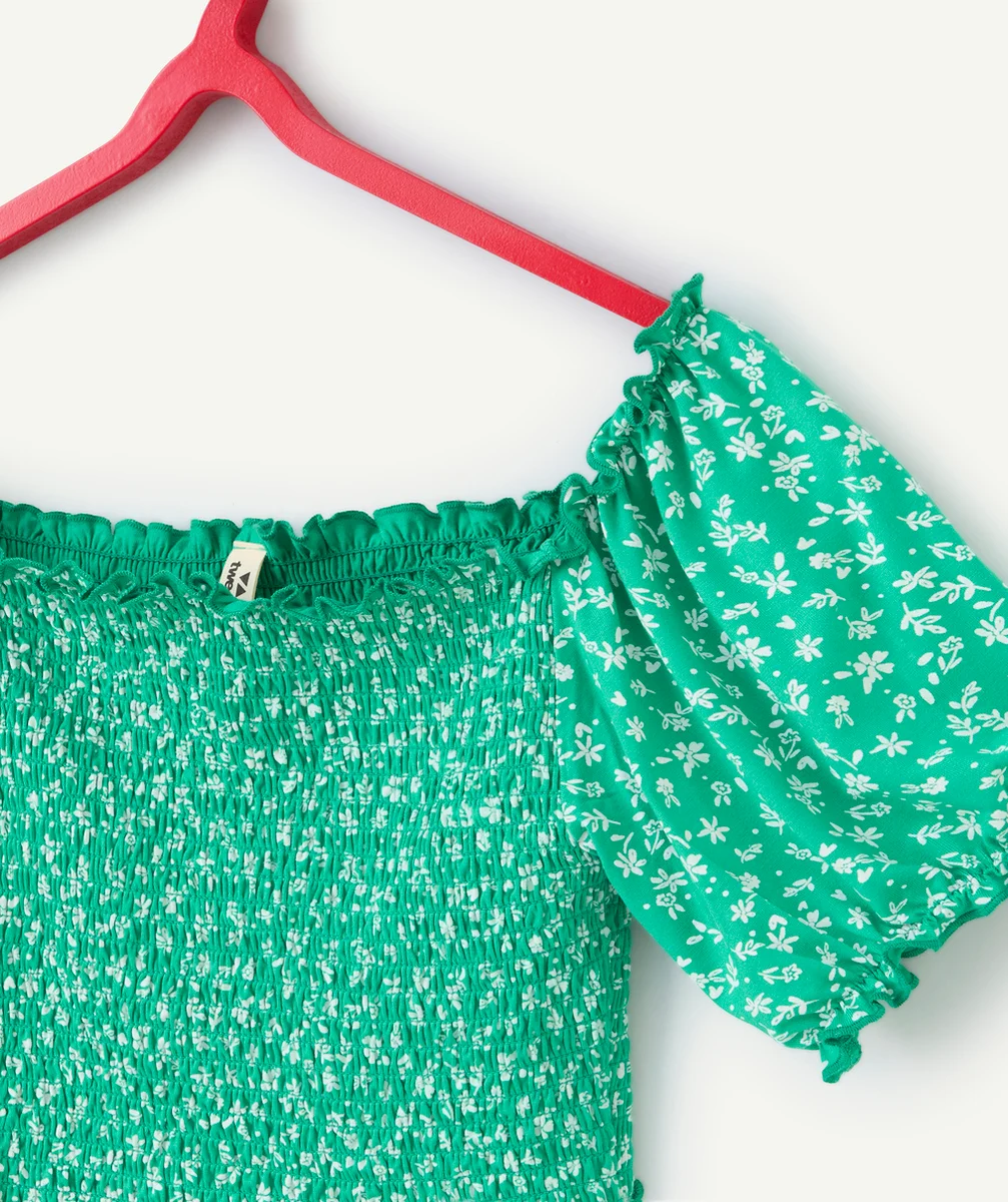 t-shirt manches courtes fille viscose responsable verte imprimé à fleurs