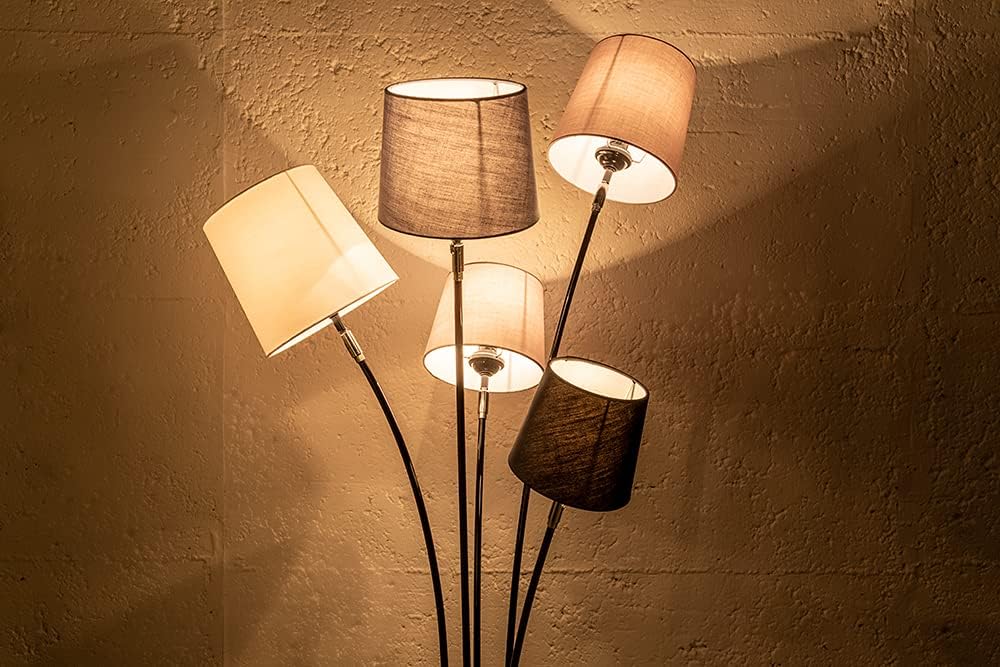 Riess Ambiente 5-flammige Stehlampe LEVELS 176cm schwarz grau E14 mit 5 Stoffschirmen aus Leinen Stehleuchte Wohnzimmerlampe Deckenfluter