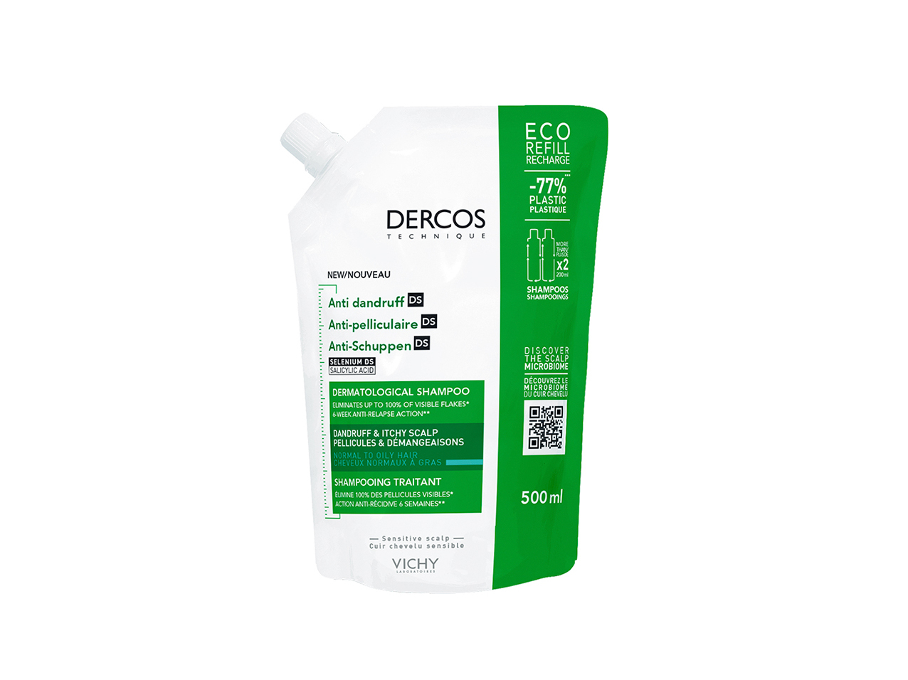 CHAMPO DERCOS ANTICASPA OLEOSA RECARGA 500ML