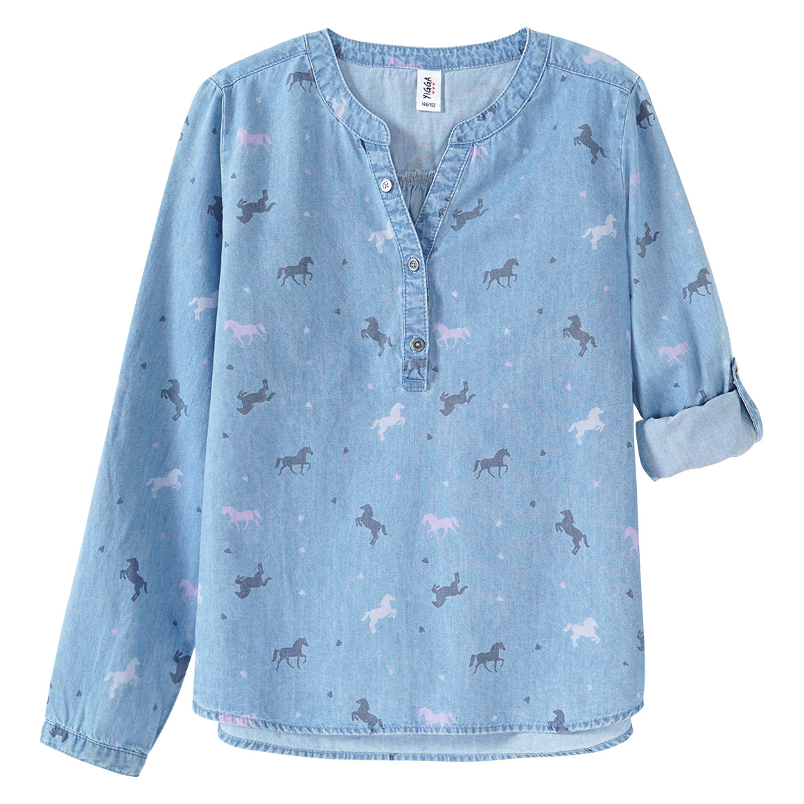 Yigga Mädchen Bluse mit Pferde-Allover hellblau