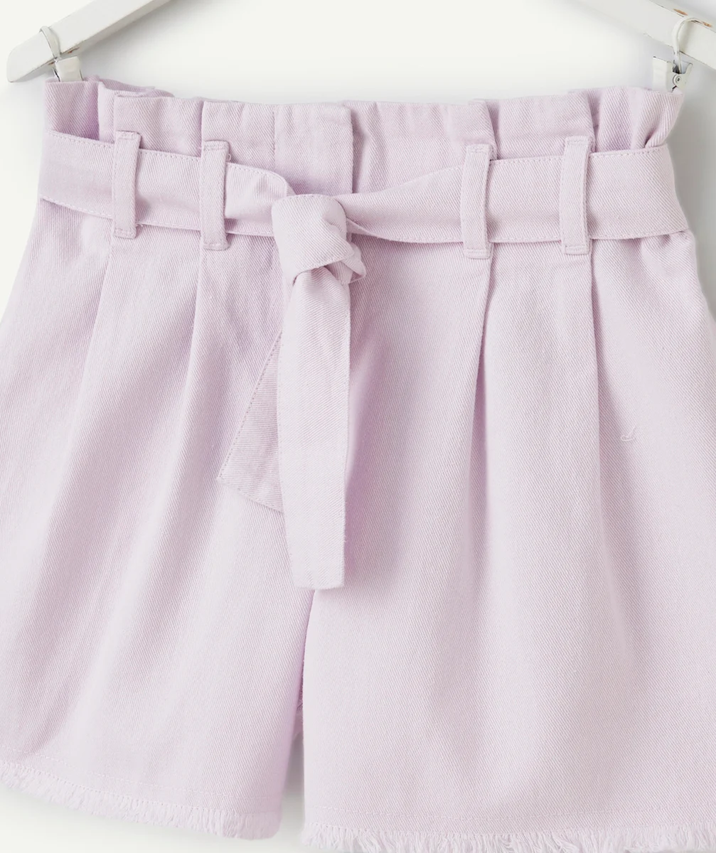 short fille violet effiloché avec ceinture
