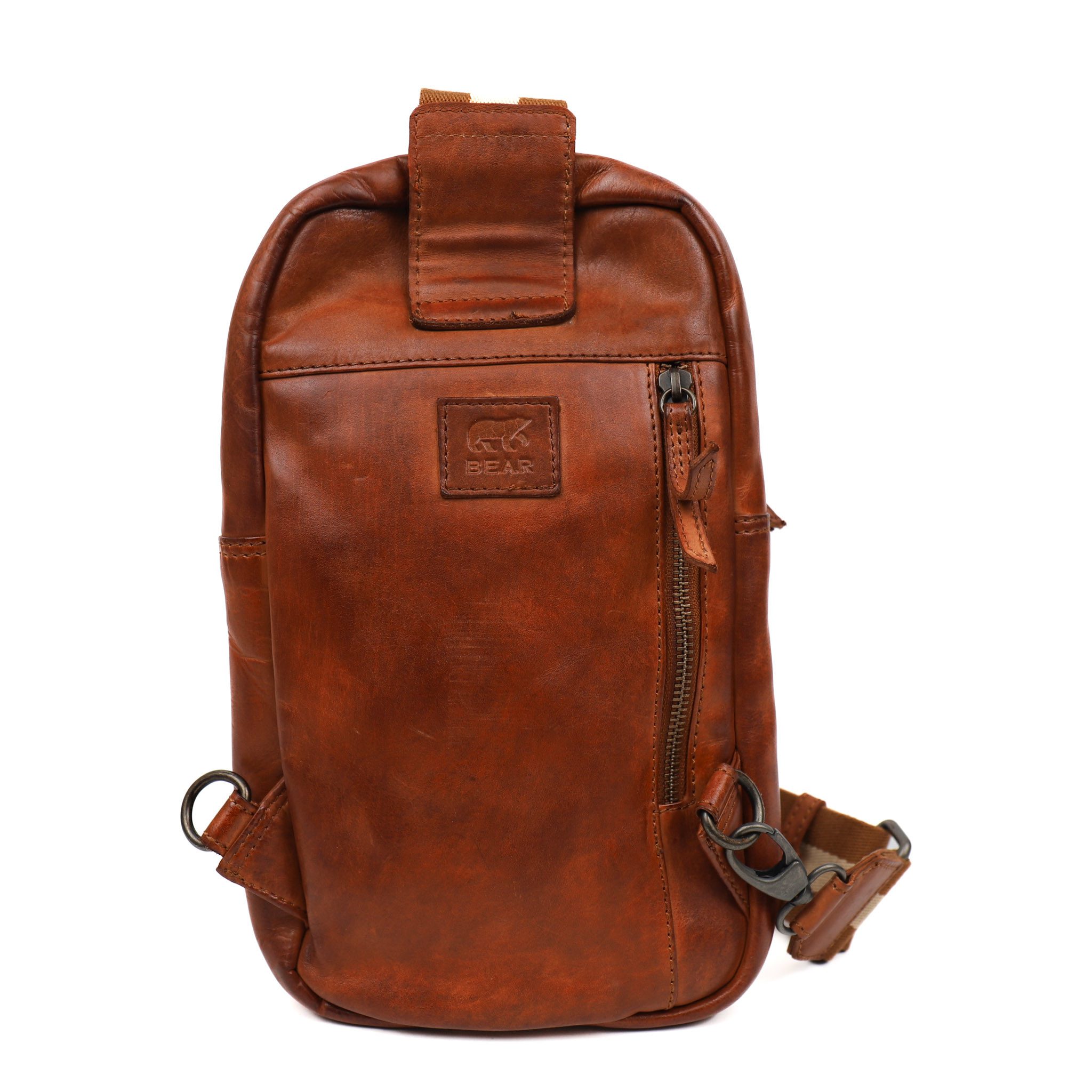 Bear Design Cow Lavato Crossbody Tas Louis Cognac CL42806
