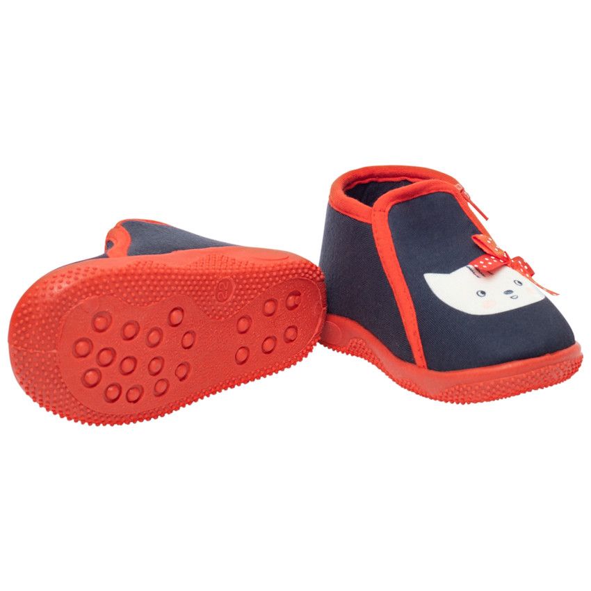 Chaussons avec print chat et noeud fantaisie pour fille - Bleu marine