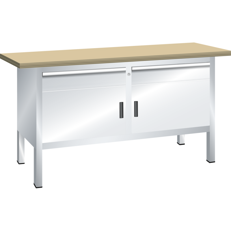 Lista - Établi compact plateau 150 x 70 cm - 2 porte battantes - 2 rayons - 2 tiroirs