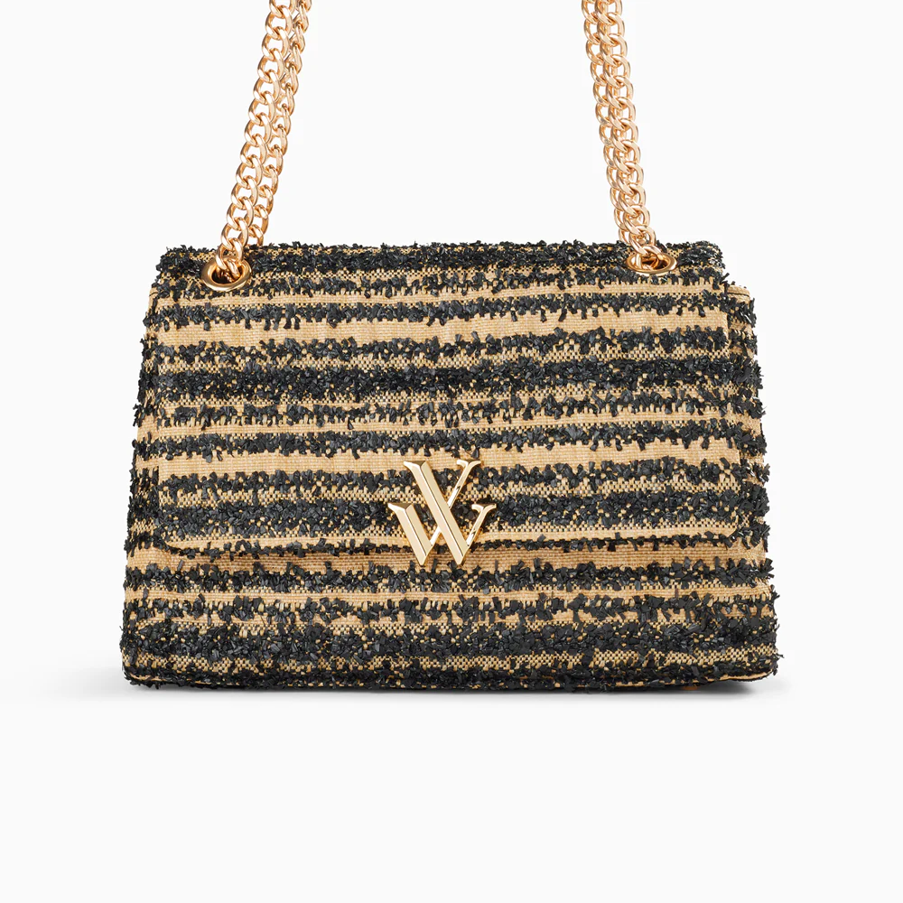 Sacs-Sac à main Naomi noir et beige à chaîne