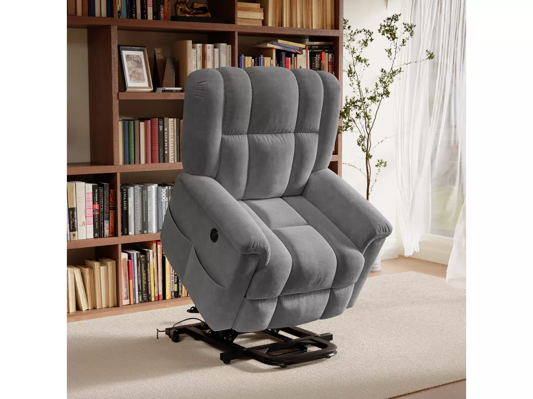 Fauteuil de massage électrique, massage lombaire 8 points + chauffage 2 points, port USB + TYPE C, velours, gris