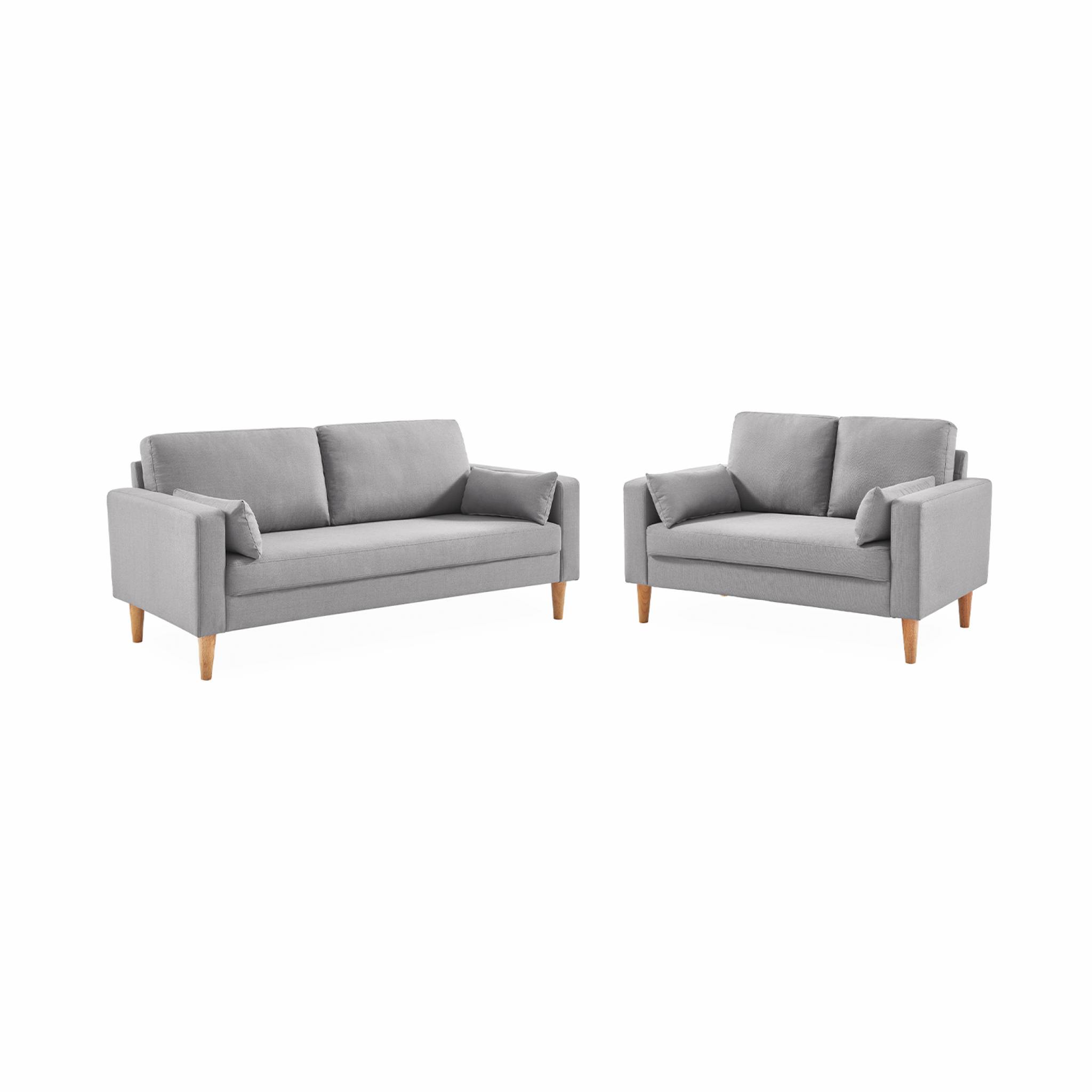 Canapé en tissu gris clair - bjorn - canapé 2 places fixe droit pieds bois. Style scandinave