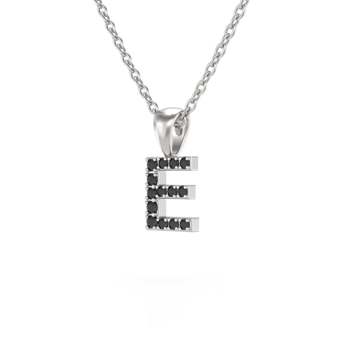 Collier Pendentif ADEN Lettre E Diamant Noir Chaine Argent 925 incluse 0.72grs