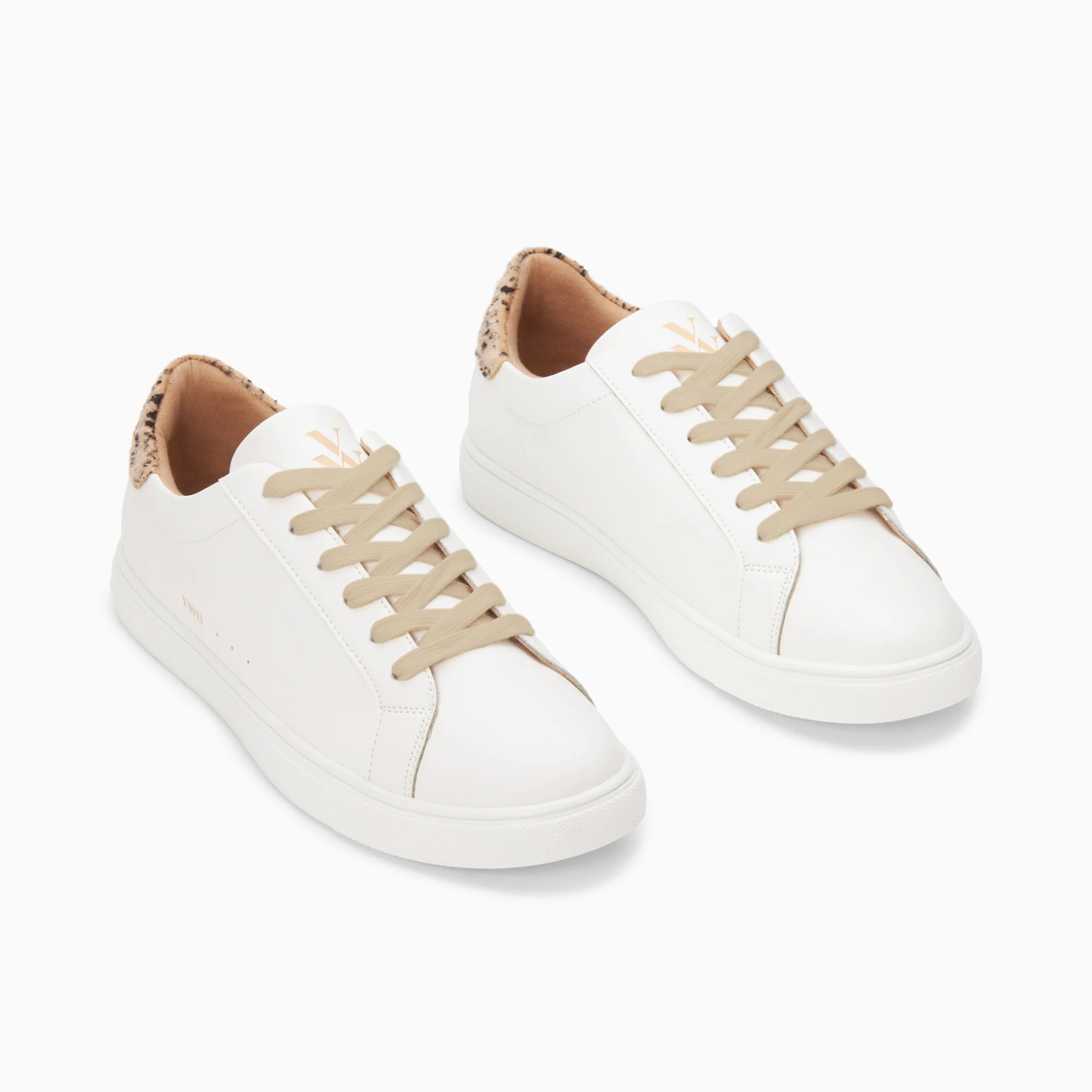 Sneakers-Baskets Steph blanc et imprimé guépard à lacets beiges