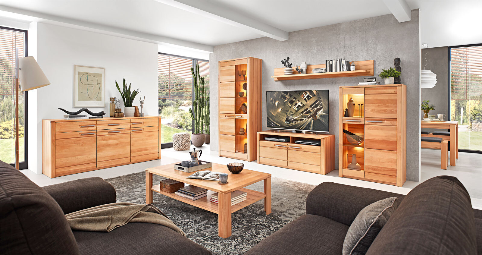 Sideboard Nature One 190x86x45 cm braun Teilmassiv Buche lackiert