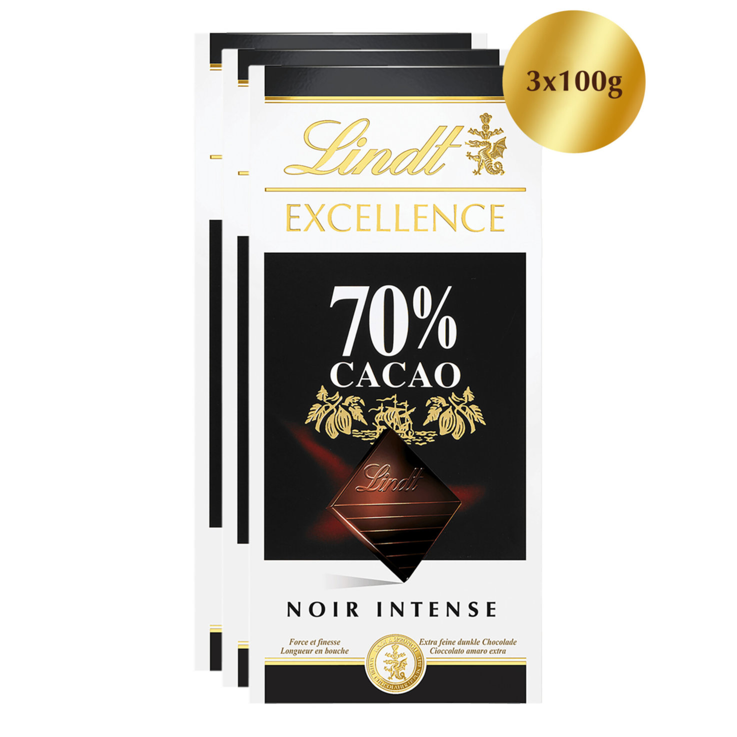 Lindt Excellence Tafelschokolade dunkel mit 70% Cacao 3x100g