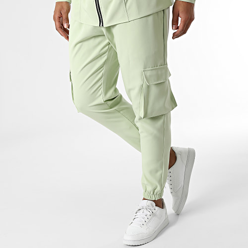 Ensemble De Survetement Sweat Zippé Capuche Et Pantalon Cargo Vert Clair