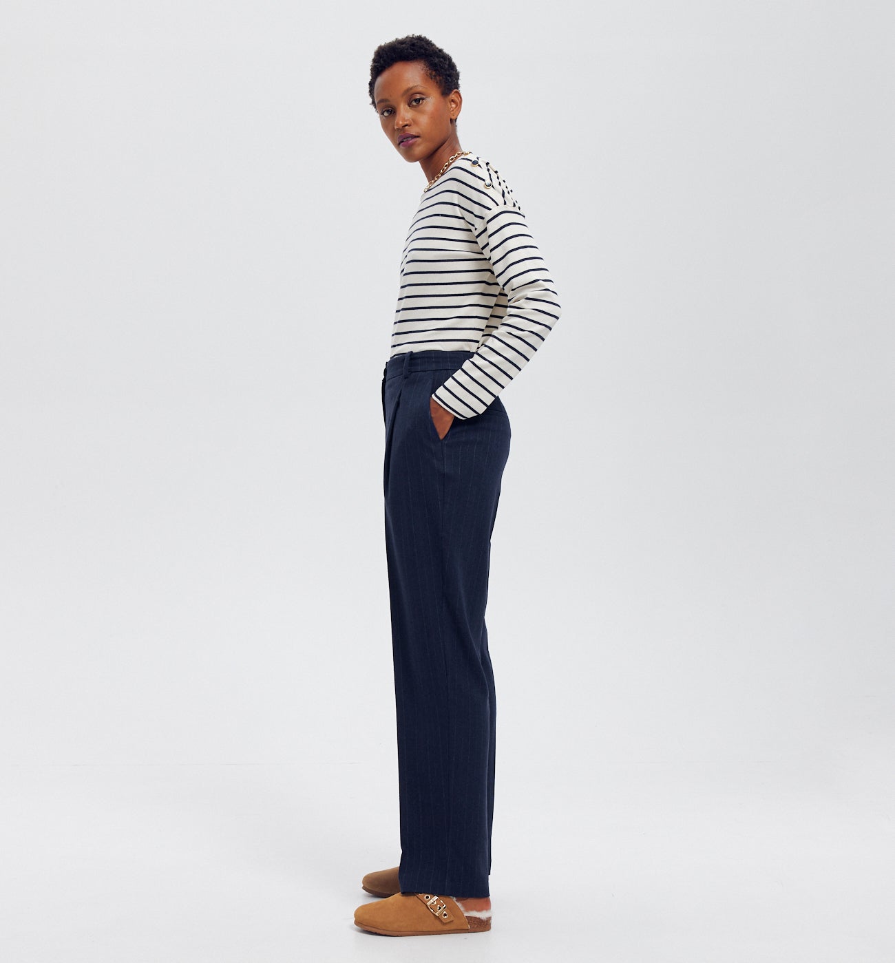 Pantalon de tailleur rayé - Rayé marine