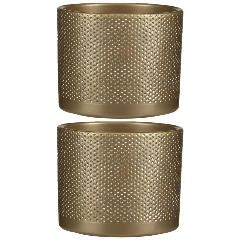 Mica Decorations Bloempot - goudkleurig - relief - keramiek - 14 cm
