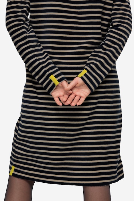 Kleid, geringelter Fleece, Midilänge, Kapuze, Langarm, OEKO-TEX