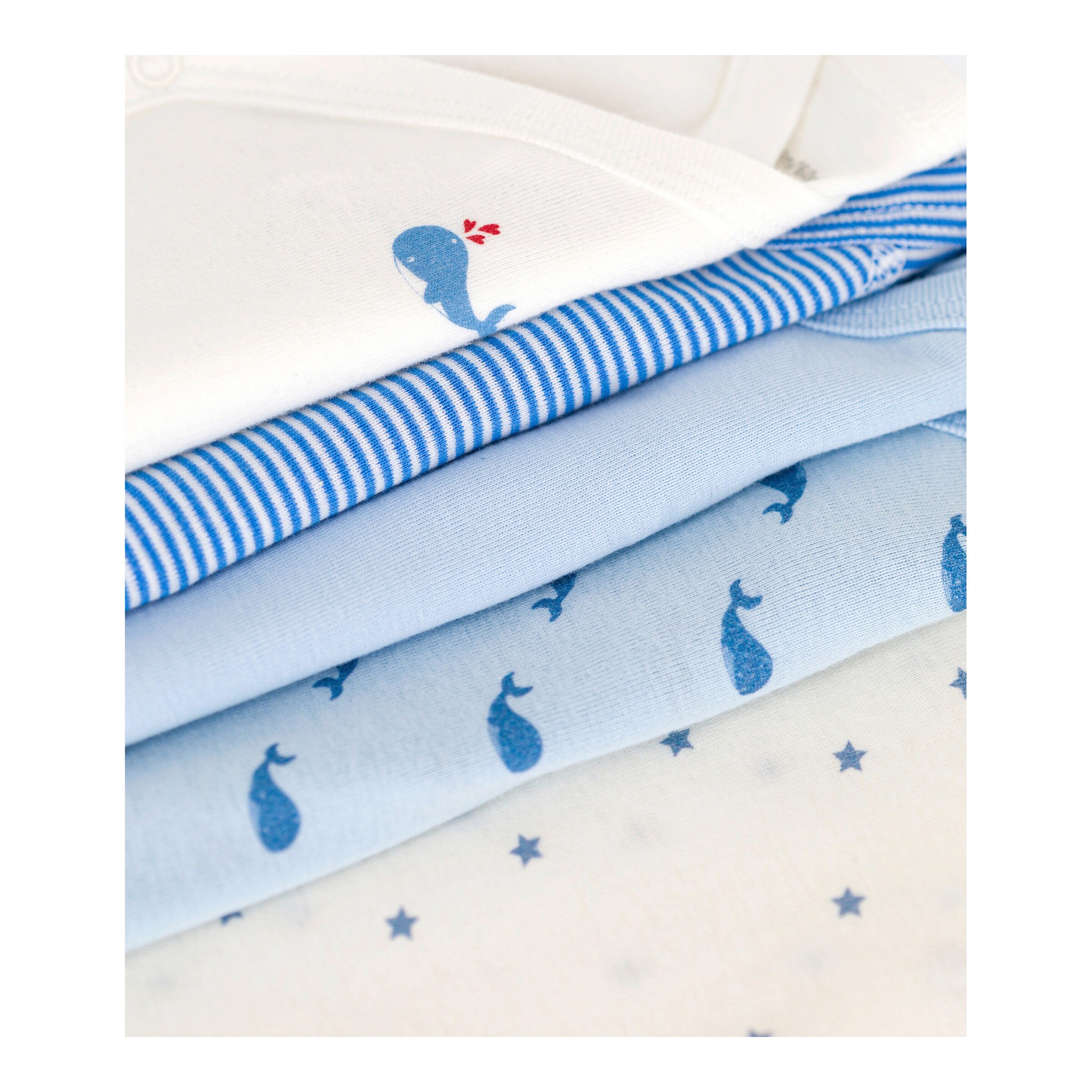 Petit Bateau 5er-Pack Wickelbodys langarm Wale Ringel Herzen weiß/blau