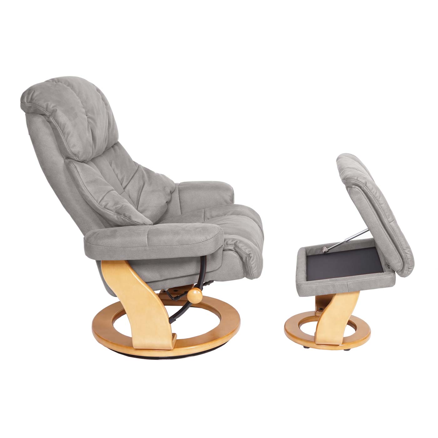 MCA Relaxsessel Edmonton, TV-Sessel Hocker, 180kg belastbar Stoff/Textil ~ hellgrau, Gestell naturbraun