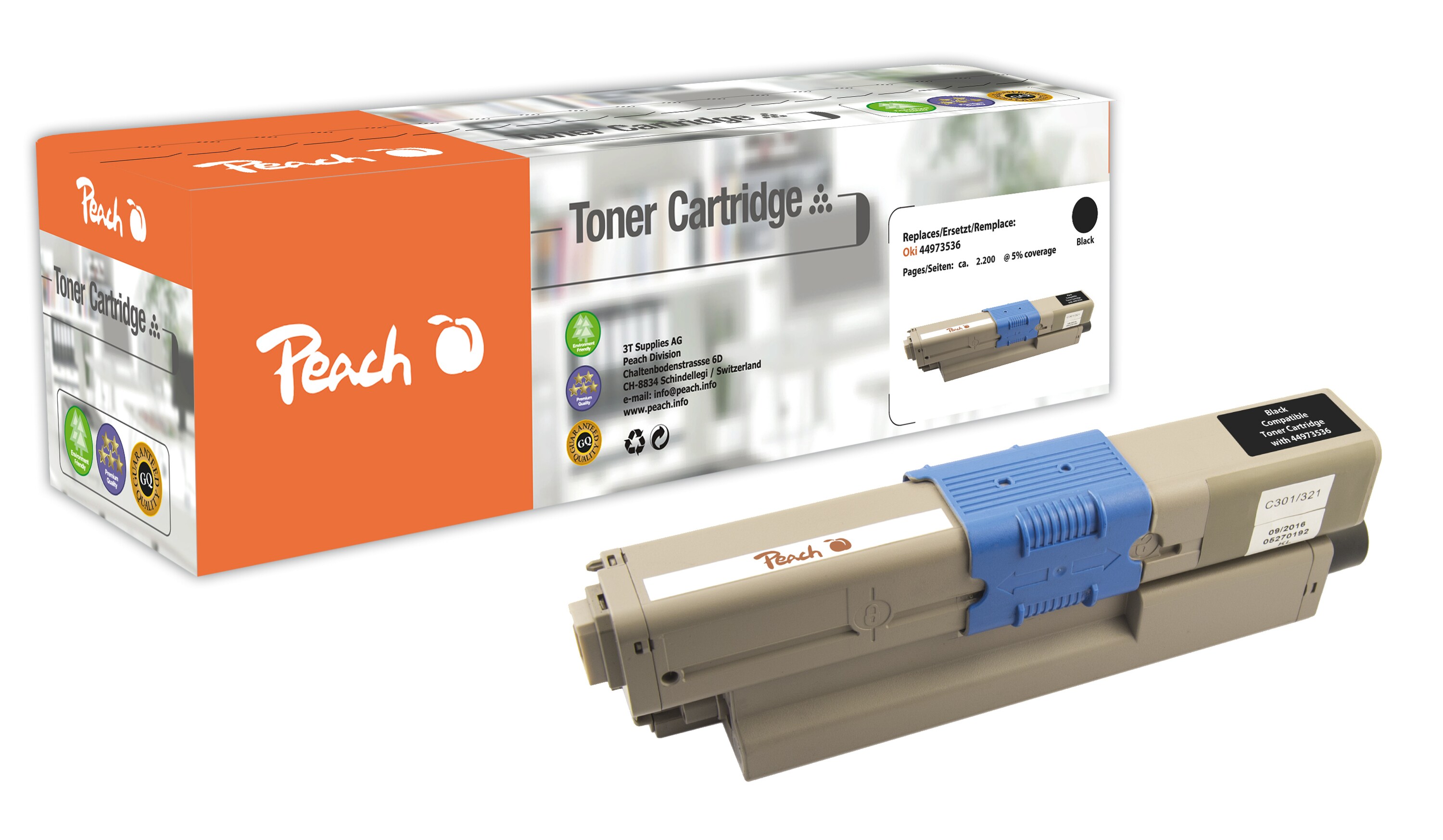 Peach O4496/47/97 Toner bk ersetzt OKI 44973536 für z.B. OKI C 301 DN, OKI C 321 DN, OKI MC 332 DN, OKI MC 340, OKI MC 342 DN, OKI MC 342 DNW (wiederaufbereitet)