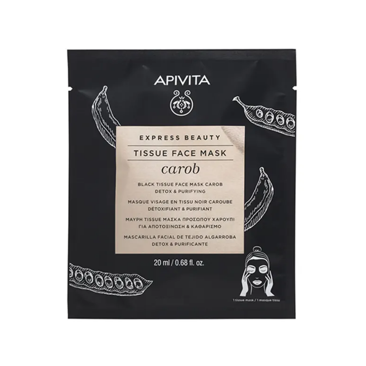 Masque visage en tissu noir détox et purifiant à la caroube 20ml