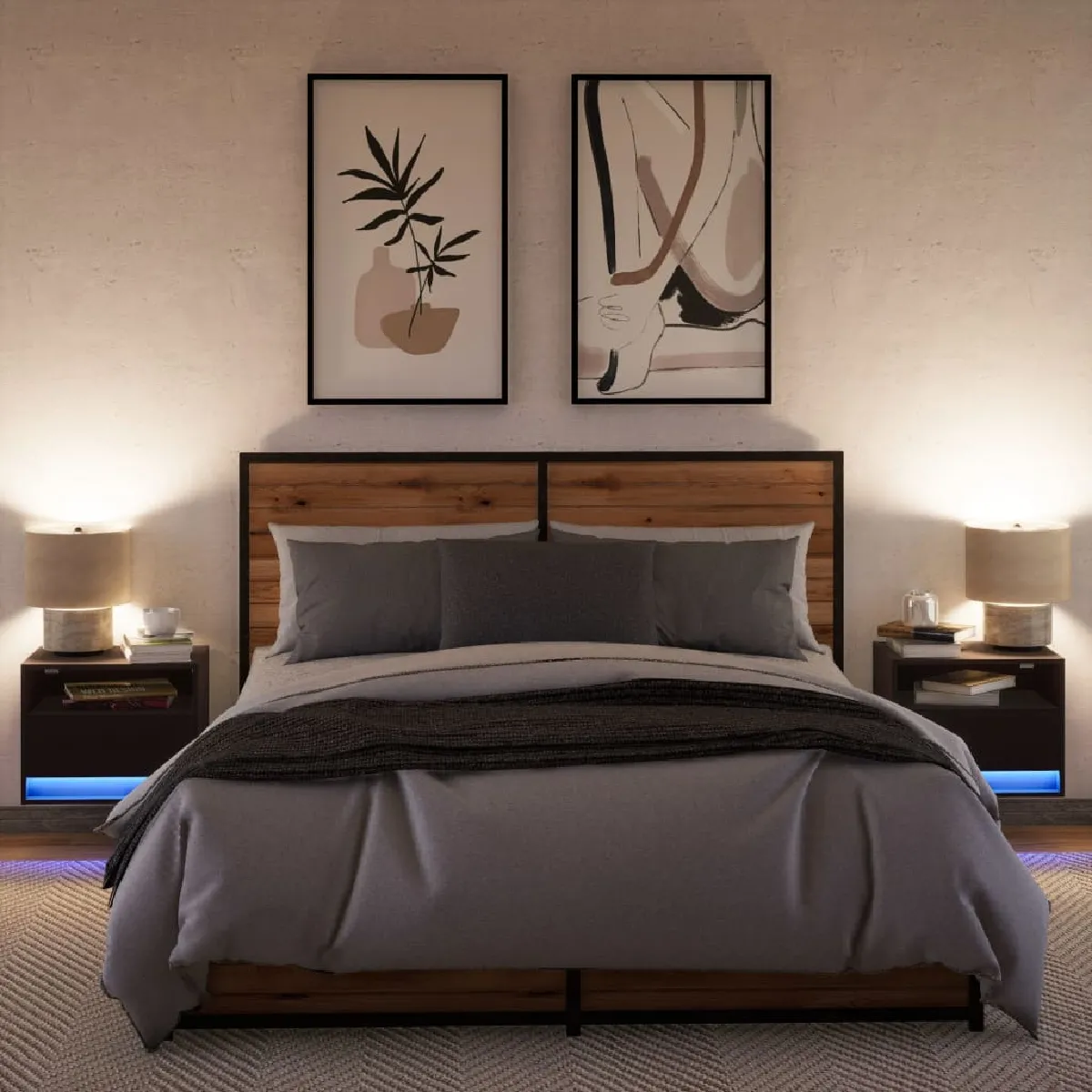 vidaXL Tables de chevet murales LED Noir