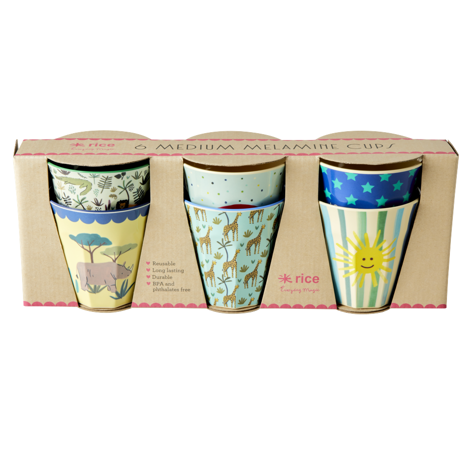 Rice - 6 Pcs Small Melamine Kids Cups -Funky Print