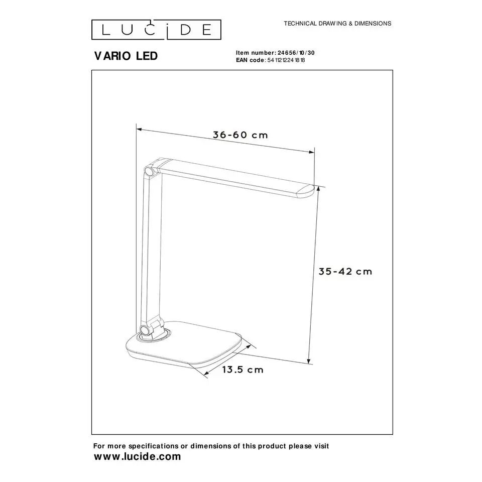 Lucide VARIO LED Bureaulamp - Zwart