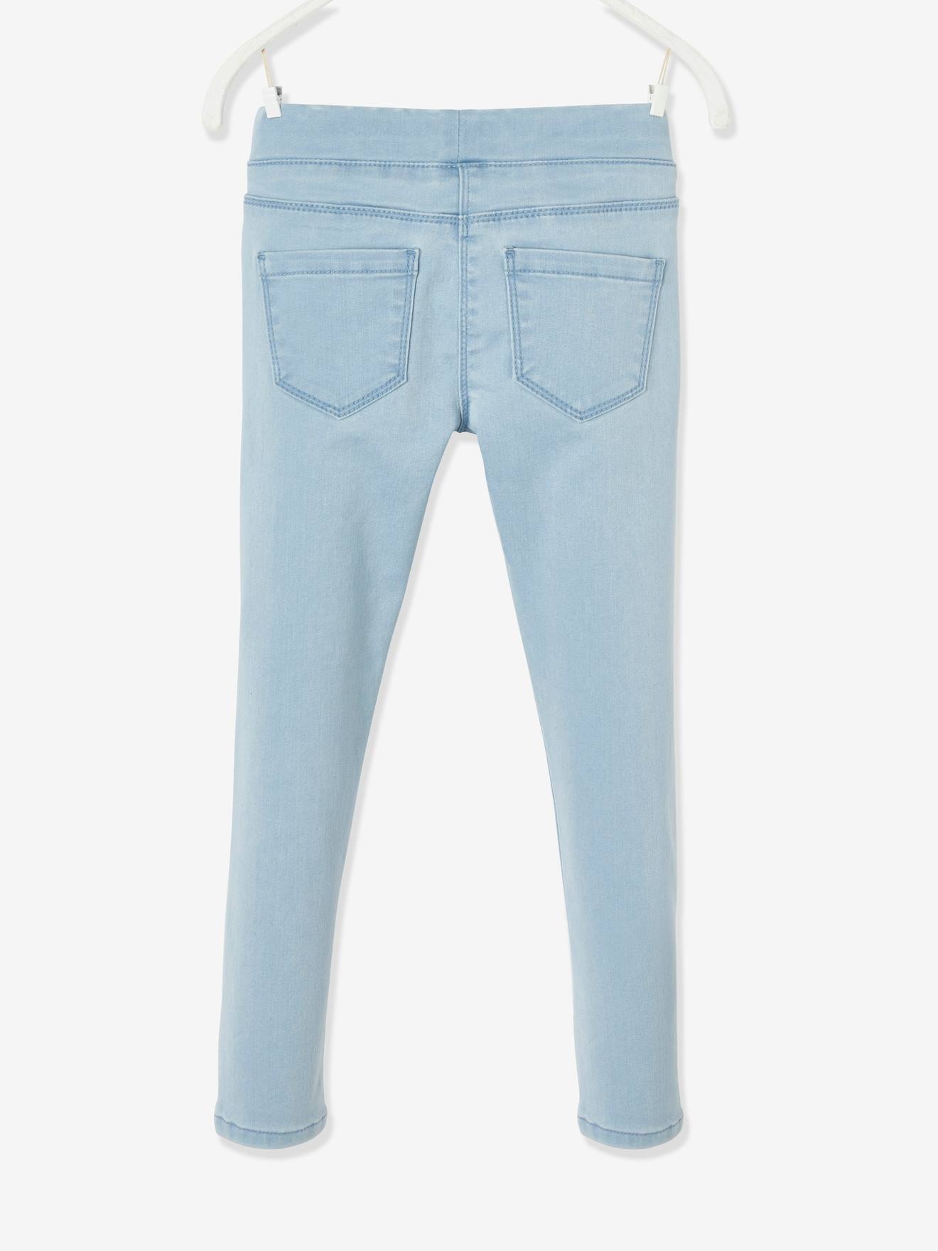 Calça legging jeans sem lavagem para meninas, lavagem cinza média