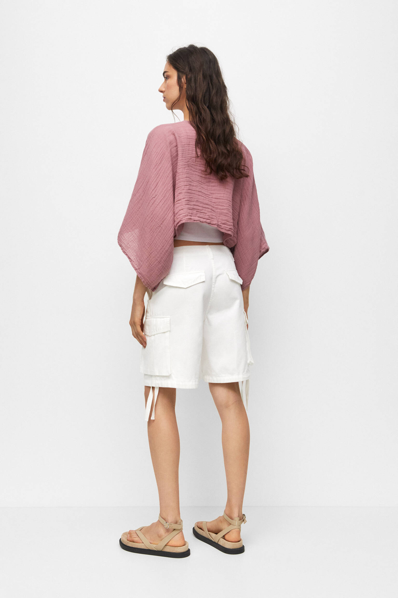 Kimono cropped com nó - rosa
