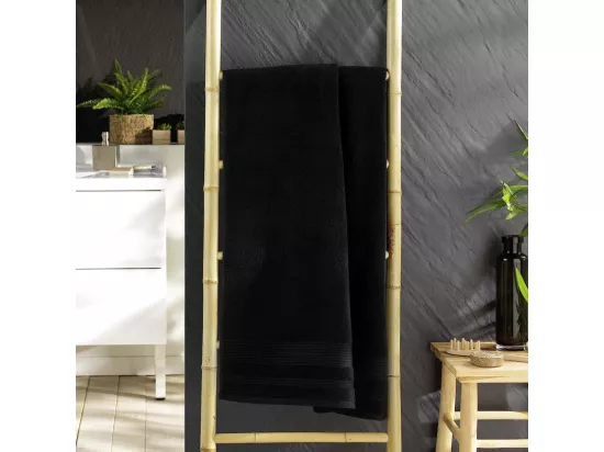 Drap de douche en coton éponge - Noir - 70 x 130 cm
