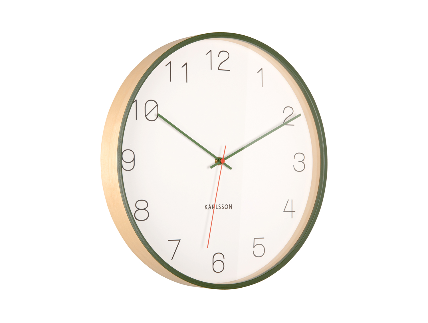 Wall clock Joy wood w. dark green accents