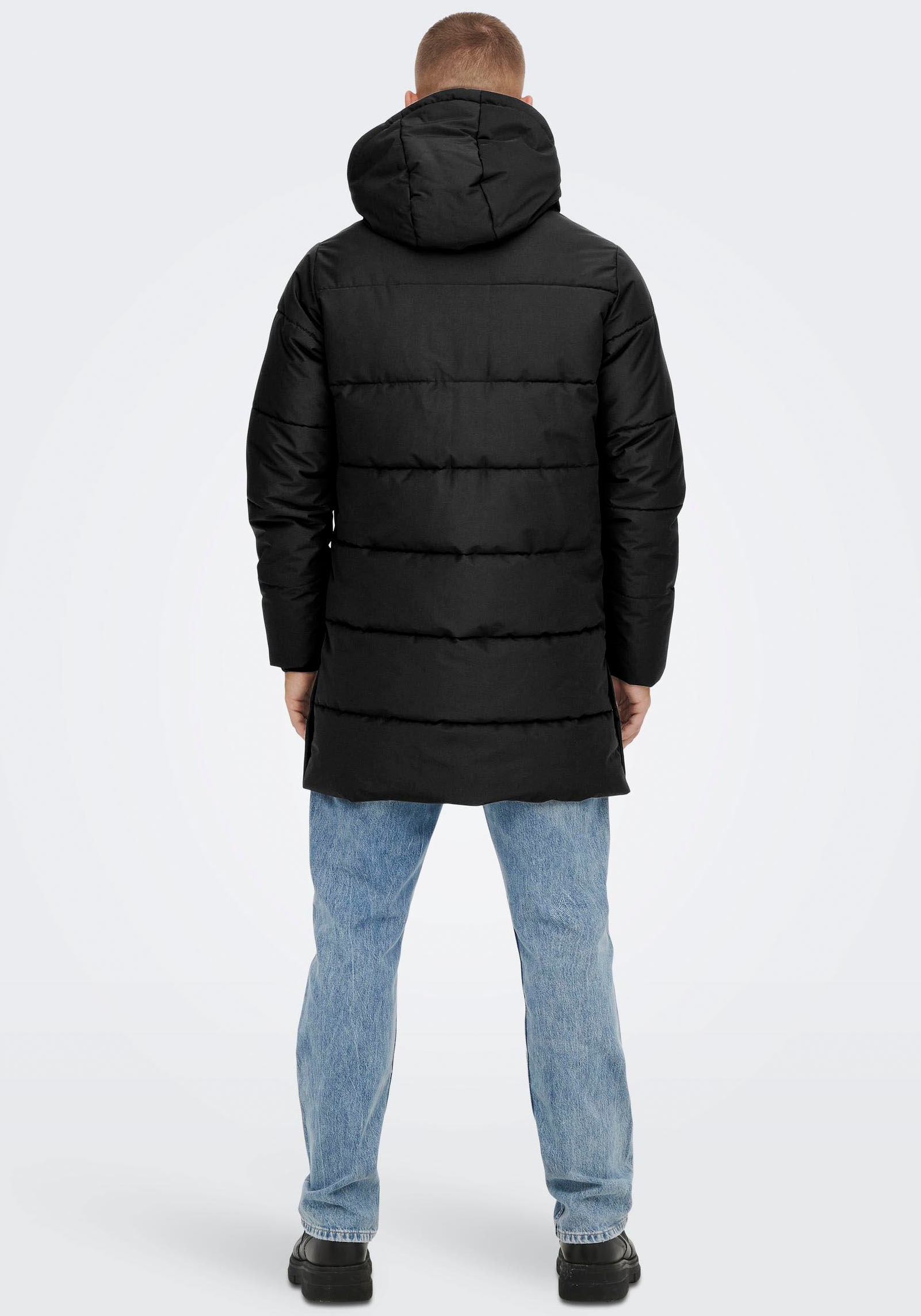 ONLY & SONS Steppjacke »ONSCARL LIFE LONG QUILTED COAT NOOS OTW« mit Kapuze