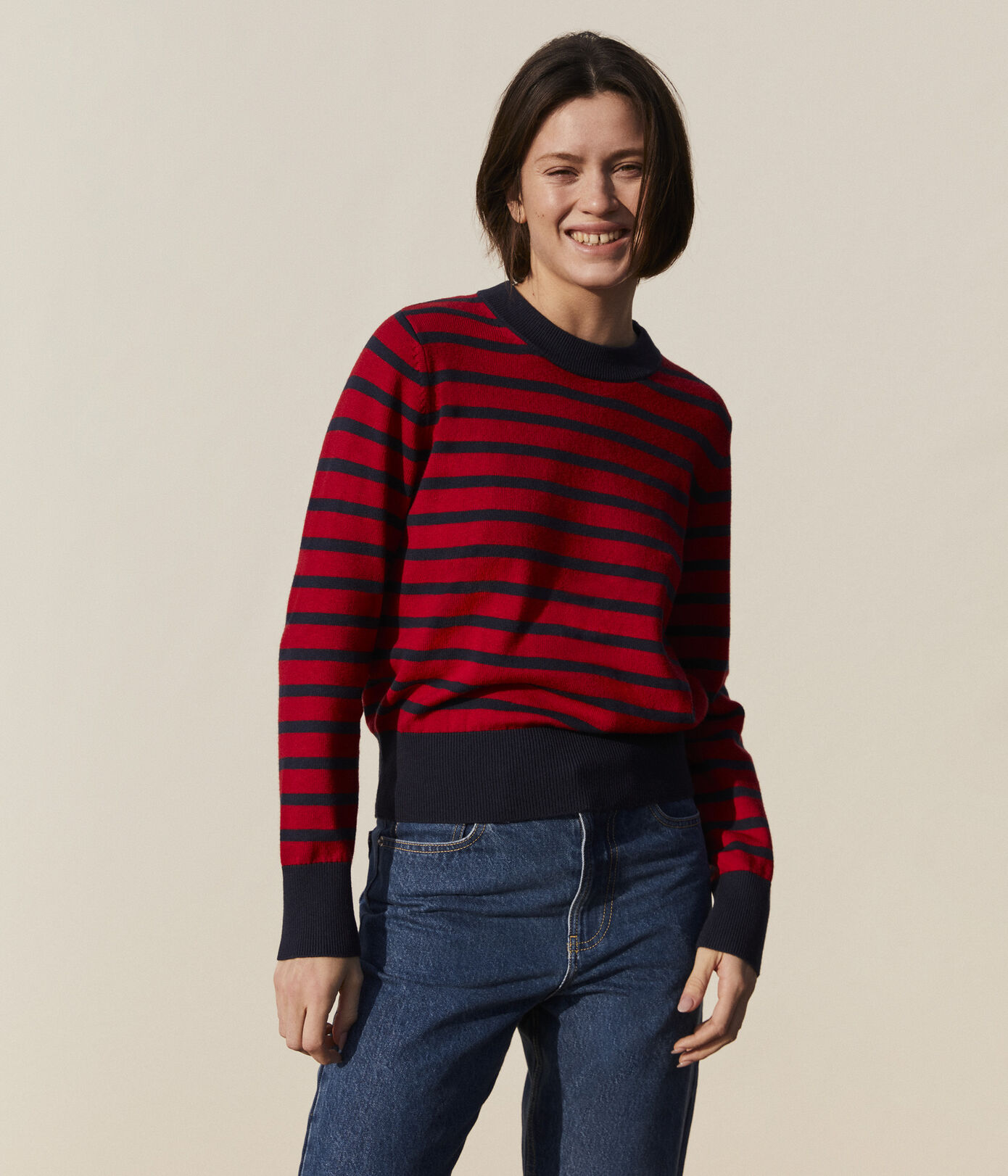 Pull en laine et coton marinière Femme