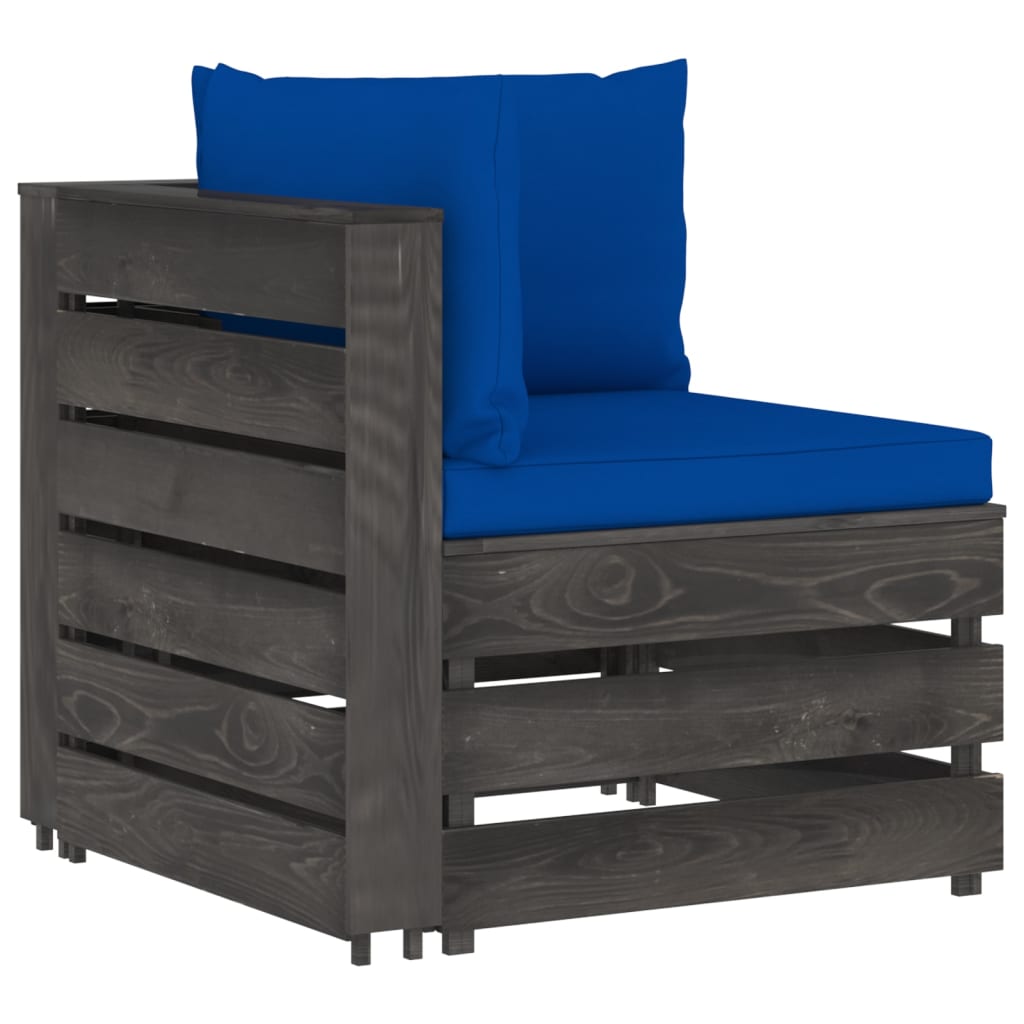 Salon de jardin meuble d'extérieur ensemble de mobilier 10 pièces avec coussins bois imprégné de gris