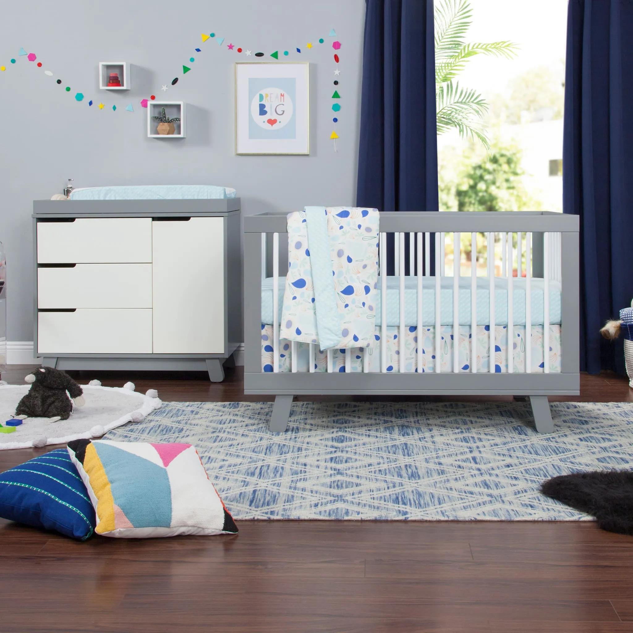 Babyletto Meuble à Langer à 3 Tiroirs Hudson avec Plateau Amovible - Gris  Blanc