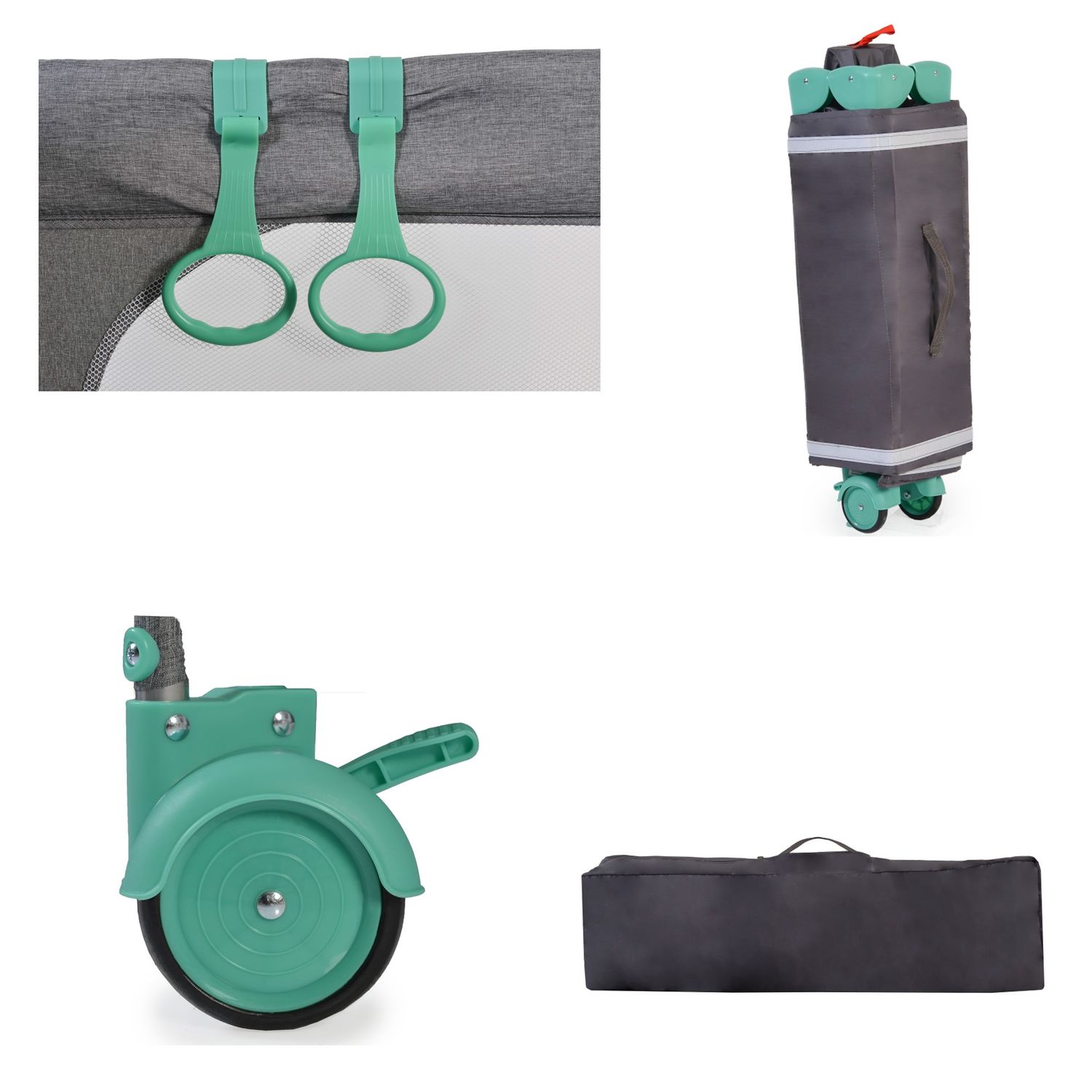 Cangaroo Reisebett Skyglow 2 Ebenen Räder Matratze Seiteneingang Tasche Bremsen grün