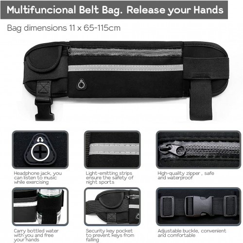Guia Edipets Reflective Hands-Free Canicross com Bolsa de Cintura Preta para Cães