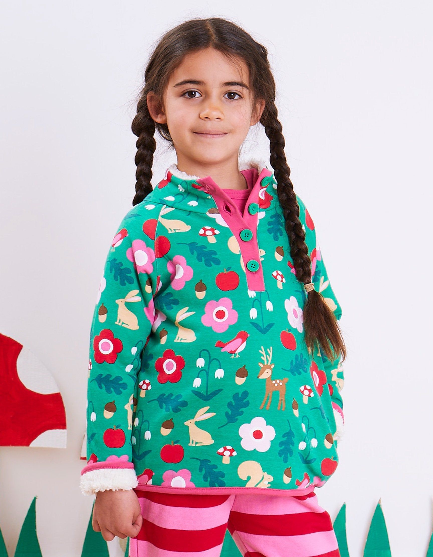 Toby Tiger Sweatshirt mit Fleece Futter, Wald Print